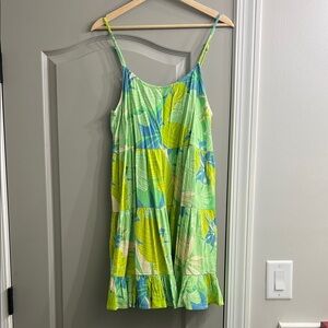 En Creme Tropical Leaf Print Mini Dress